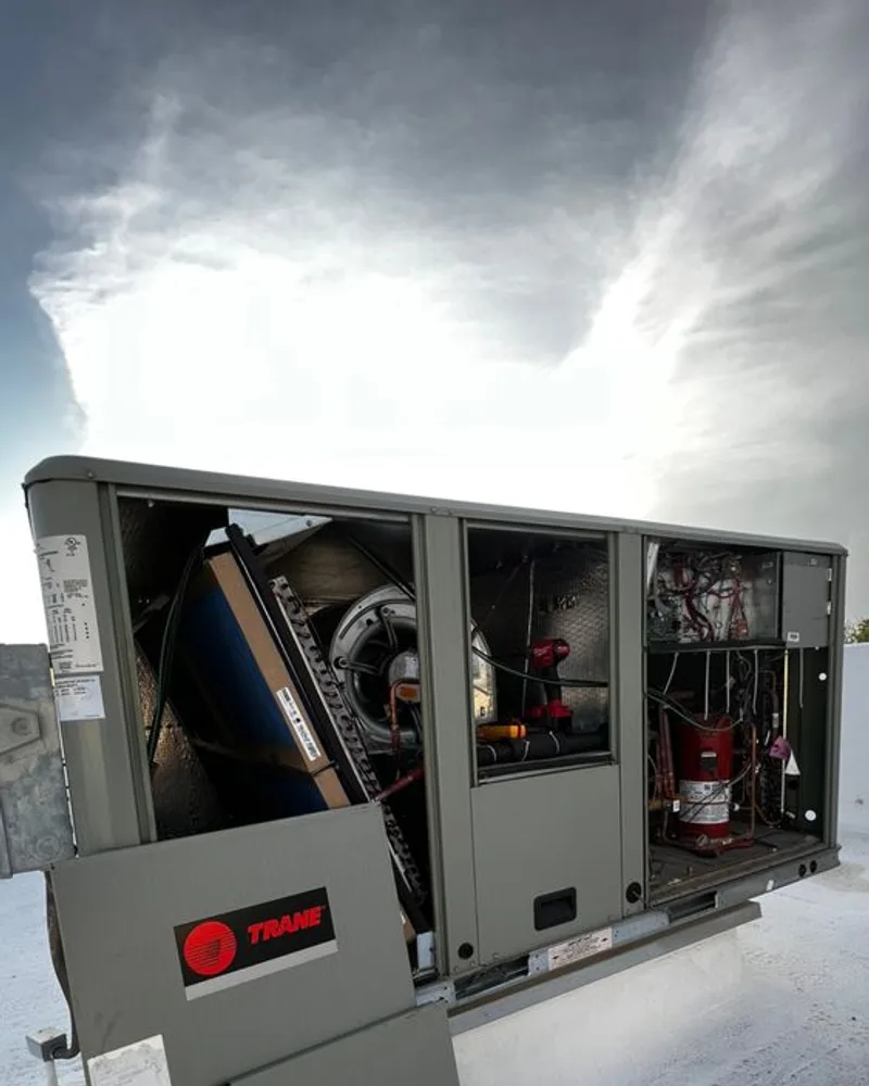 Trane package unit opened for service